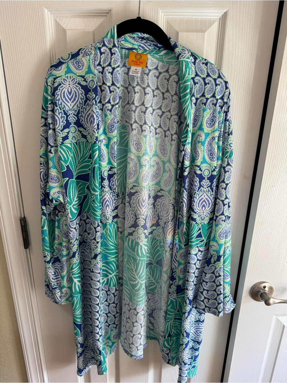 Ruby road Blue & Teal Printed Open Front Kimono Jacket